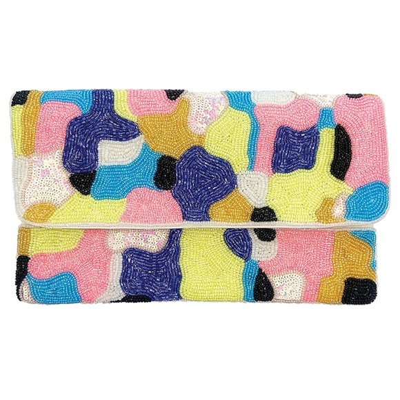 Abstract Art Seed Beaded Crossbody Chain Clutch Bag Handbag NEW - Picture 1 of 3